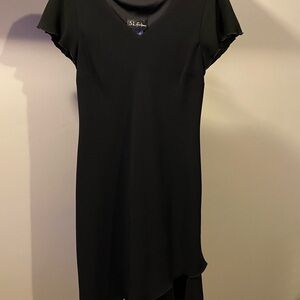 SL Fashions Black Asymmetrical Hem Flutter Sleeve Dress